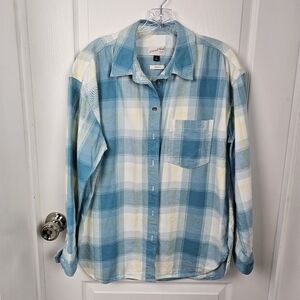 Universal Thread Oversized Plaid Button Down Shirt M Blue Yellow Flannel